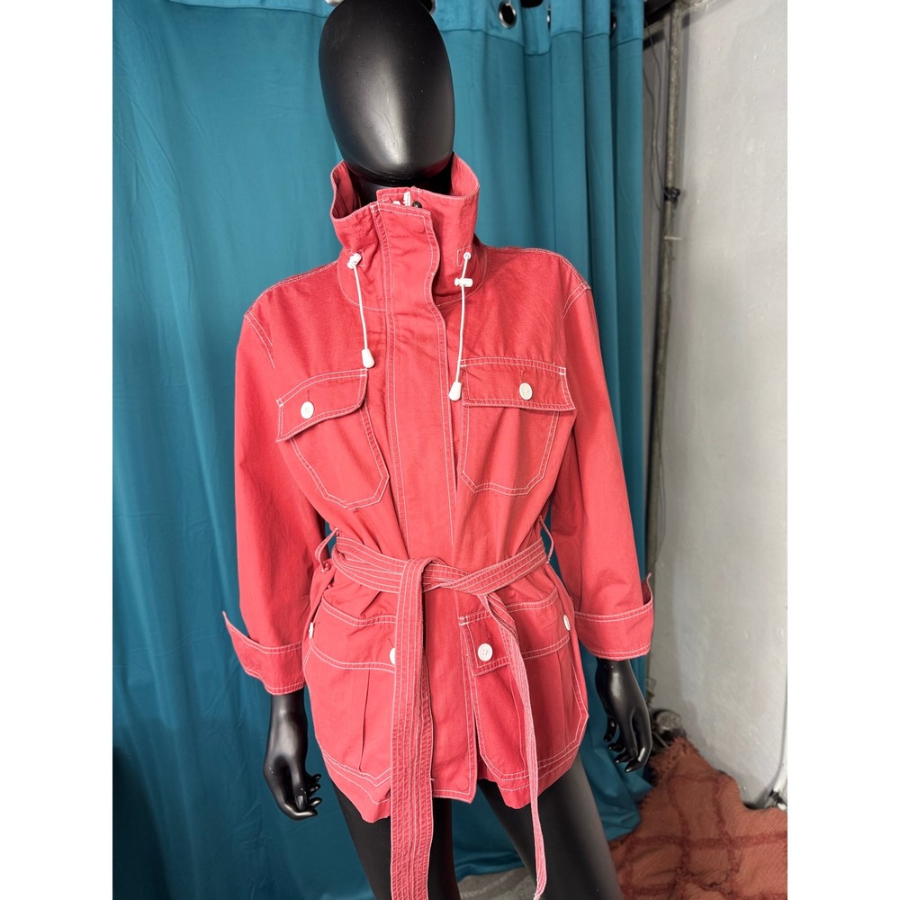 American Living Red Utility Jacket Belted Cotton XL White Stitching Full Zip - Picture 1 of 9